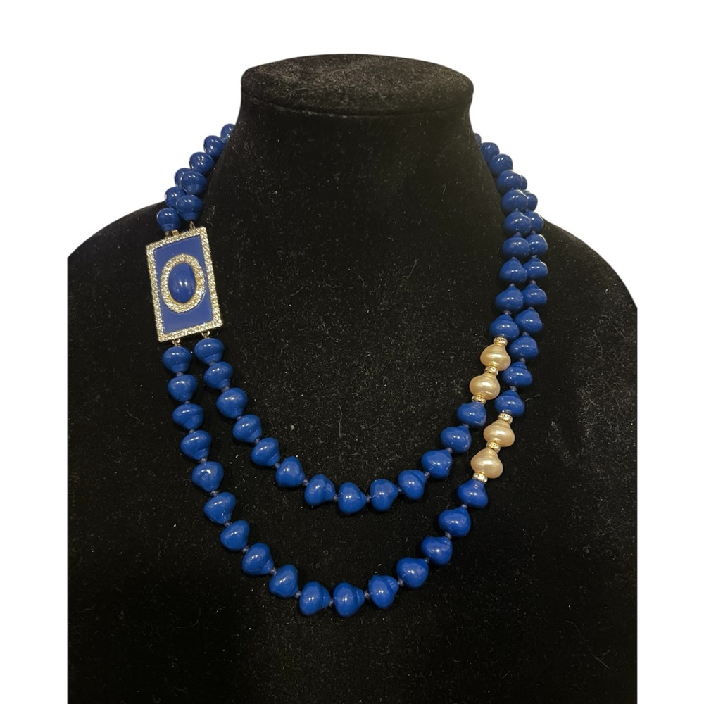 Valentino Blue and Gold Beaded Necklace